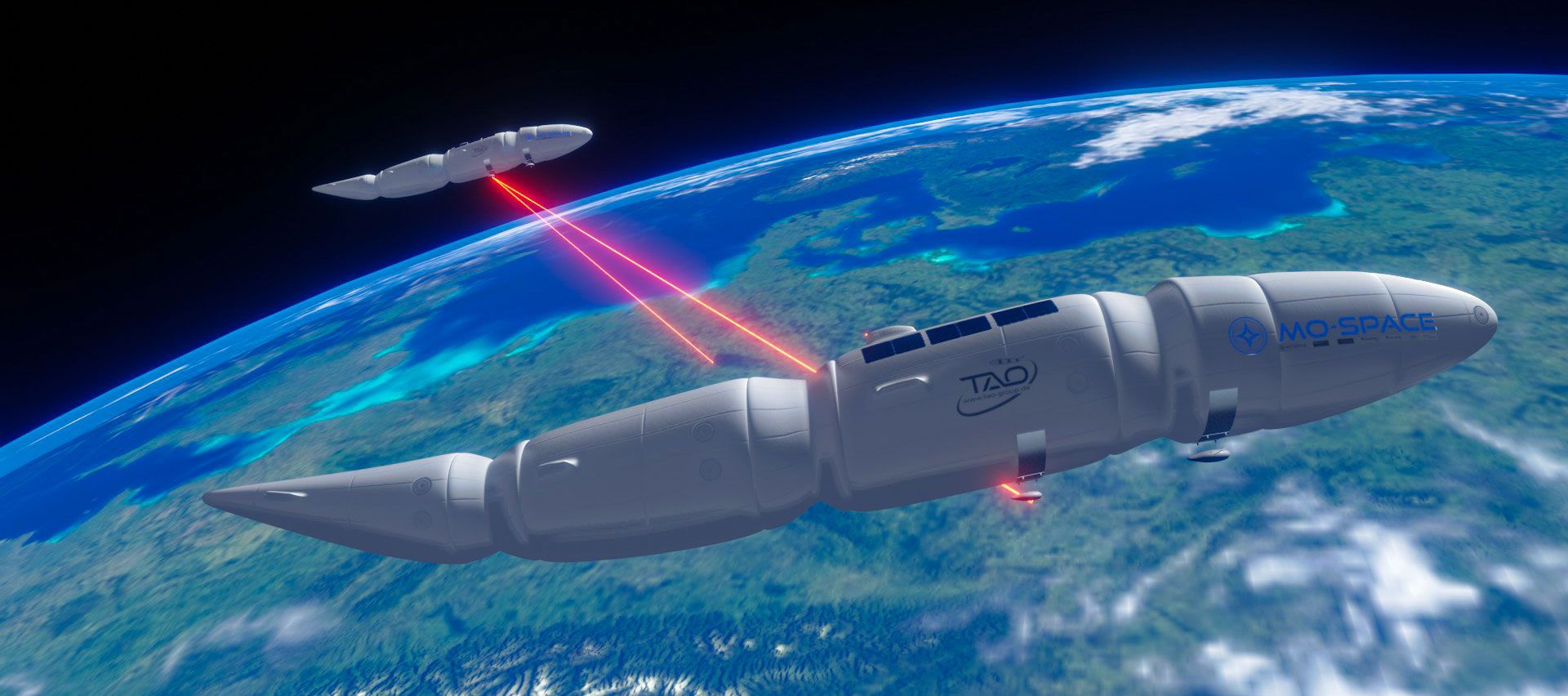 Das MOBIXHAP Luftschiff in der Stratosphäre. Kommunikation über Laser visuell dargestellt
